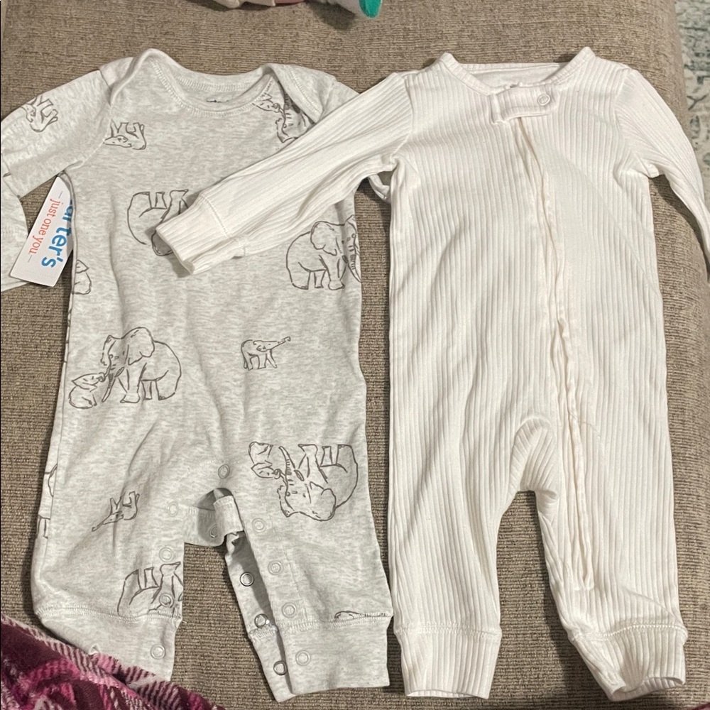 Carter's Gray Elephant Print and White Onesies Set